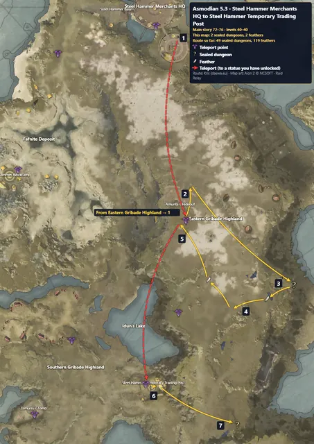 Asmodian 5.3 · Steel Hammer Merchants HQ to Steel Hammer Temporary Trading Post route map