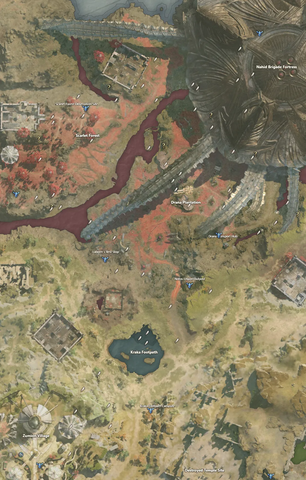 Aion 2 Elyos leveling route 5.1 · Zumion Village to Nahid Brigade Fortress: numbered arrows, sealed dungeons and feathers