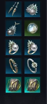 The same column filled from this step: Liberator and Avenger earrings, an Avenger necklace, the story's Revelation Amulet, two Avenger rings, Liberator and Avenger bracelets and two Clash Runes