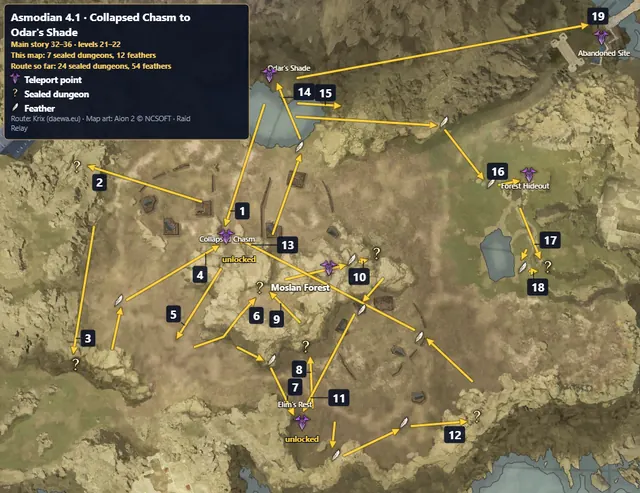 Asmodian 4.1 · Collapsed Chasm to Odar's Shade route map