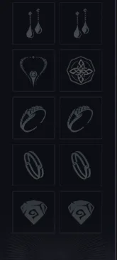 The accessory column with every slot empty: two earrings, necklace and amulet, two rings, two bracelets and two runes