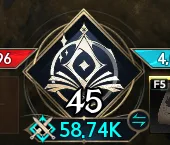 The same badge switched to Combat Power: 58.74K