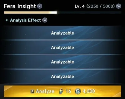 Fera board, no slot locked: Analyze costs 16 Soul Crystals and 4,000 Kina